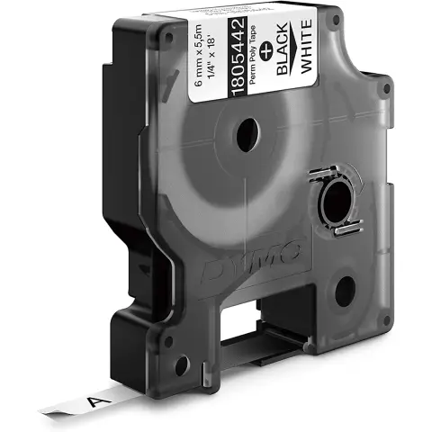Dymo RHINO taĹ›ma poliestrowa trwaĹ‚a 6mm czarna na biaĹ‚ym
